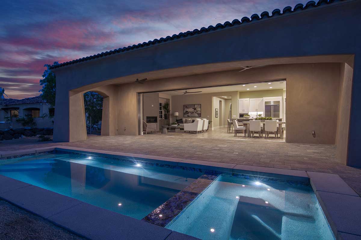 pool and spa at night rendering.