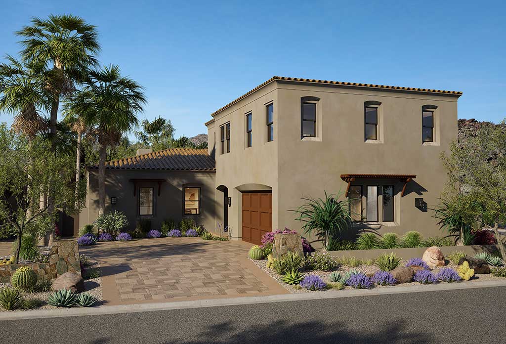 Desert Creek elevation plan 1 garge view.